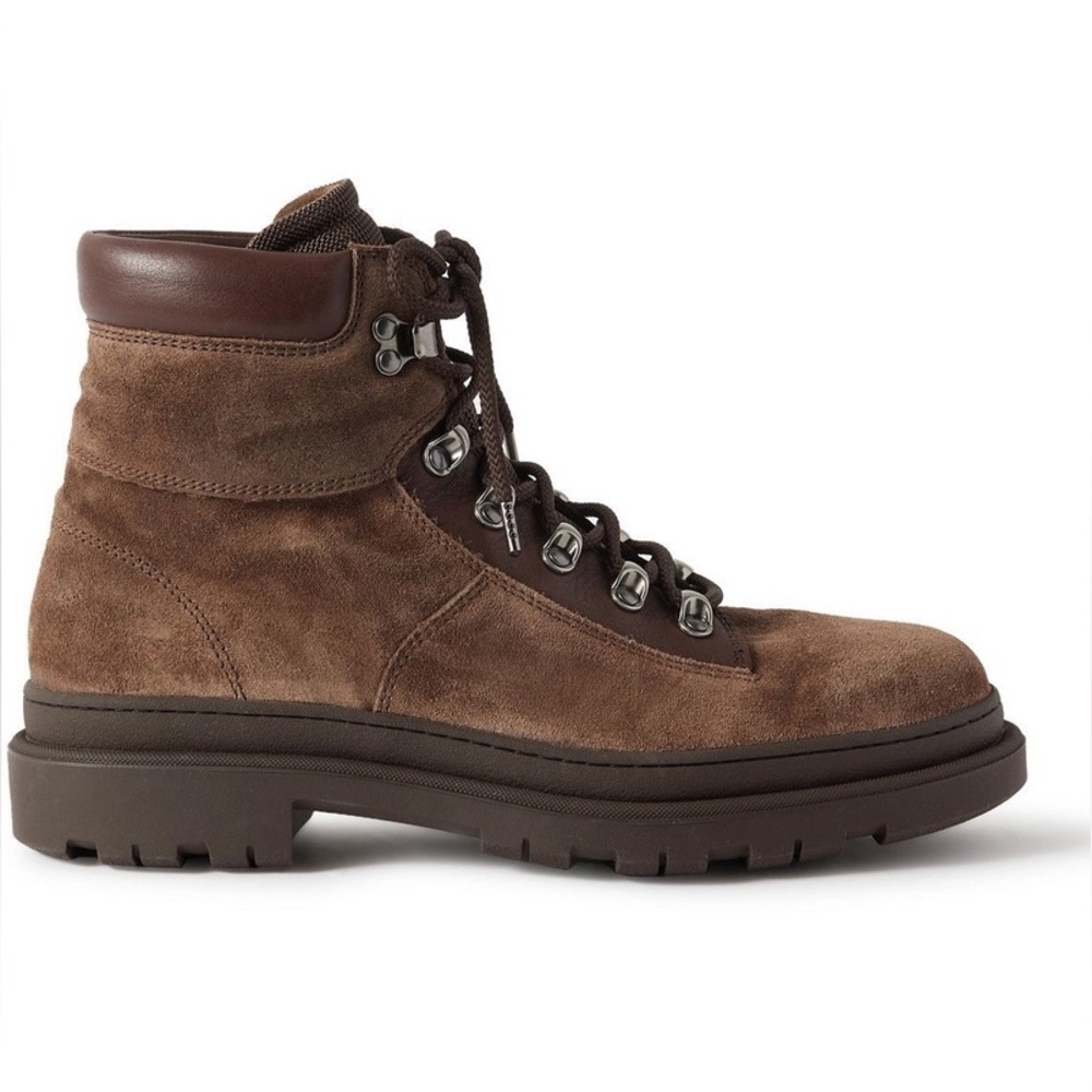 Brunello Cucinelli - Leather-Trimmed Suede Boots - Brown - EU 45 - Picture 4 of 10